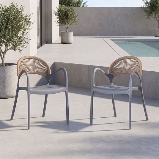 Set de 2 Sillas Daytona, Gris Oscuro y Café Claro, con Espaldar, Reposa Brazos y Diseño Minimalista