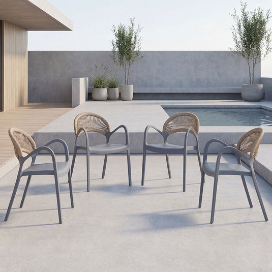 Set de 4 Sillas Daytona, Gris Oscuro y Café Claro, con Espaldar, Reposa Brazos y Diseño Minimalista
