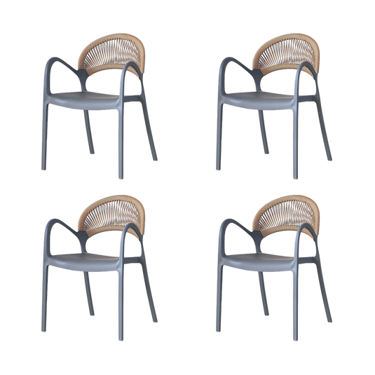 Set de 4 Sillas Daytona, Gris Oscuro y Café Claro, con Espaldar, Reposa Brazos y Diseño Minimalista