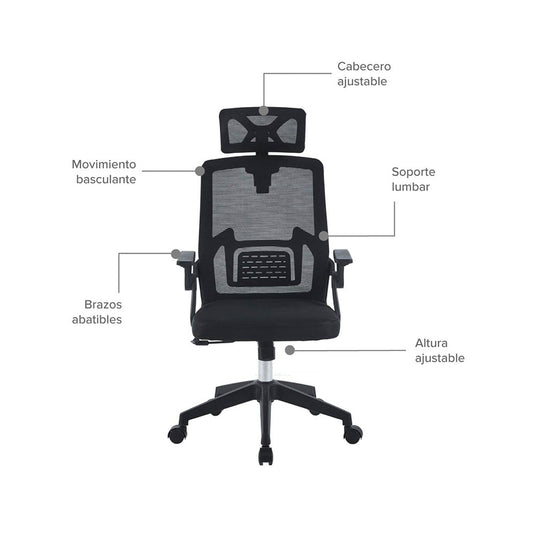 Silla de Oficina Presidente Doha Basculante, Negro