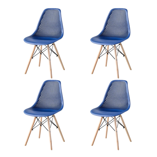 Set de 4 Sillas Aira, Color Azul, con Espaldar y Patas en Madera