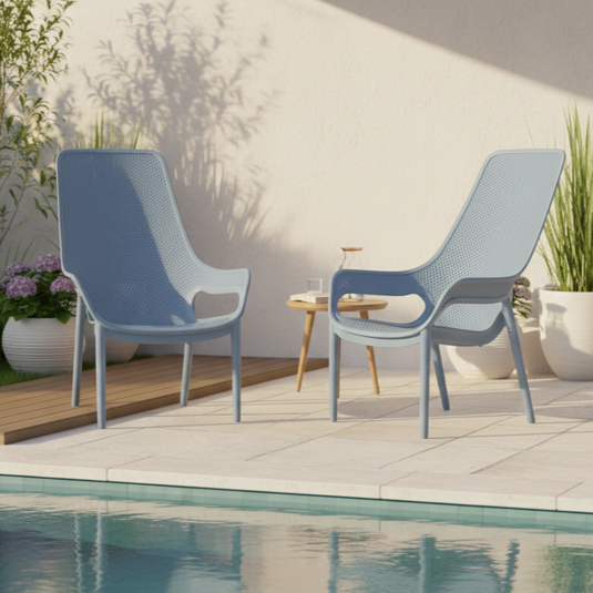 Set de 2 Sillas Lounge Mayorca, Azul Claro, con Espaldar y Reposa Brazos