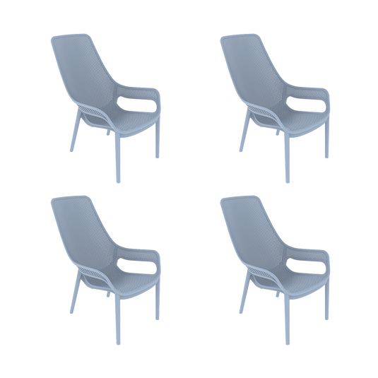 Set de 4 Sillas Lounge Mayorca, Azul Claro, con Espaldar y Reposa Brazos