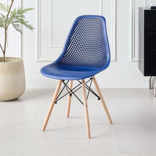 Silla Aira, Color Azul, con Espaldar y Patas en Madera