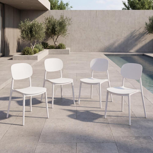 Set de 4 Sillas Milán, Color Blanco, con Espaldar y Diseño Moderno