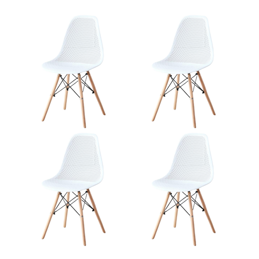 Silla Aira, Color Blanco, Con espaldar y patas en Madera X4