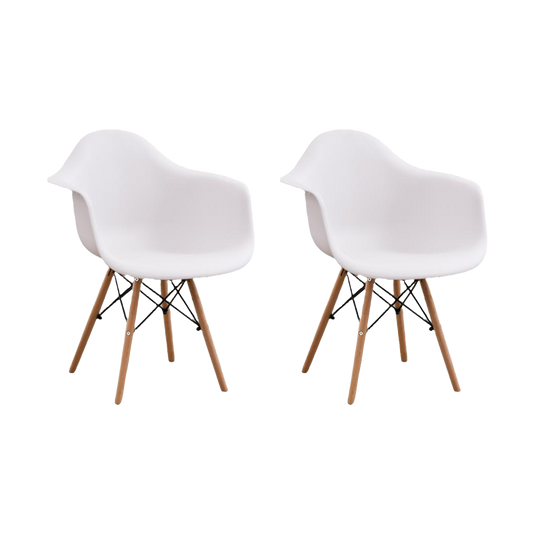 Set de 2 Sillas Eymos, Color Blanco, con Espaldar y Patas en Madera