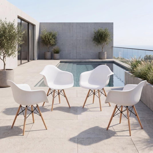 Set de 4 Sillas Eymos, Color Blanco, con Espaldar y Patas en Madera
