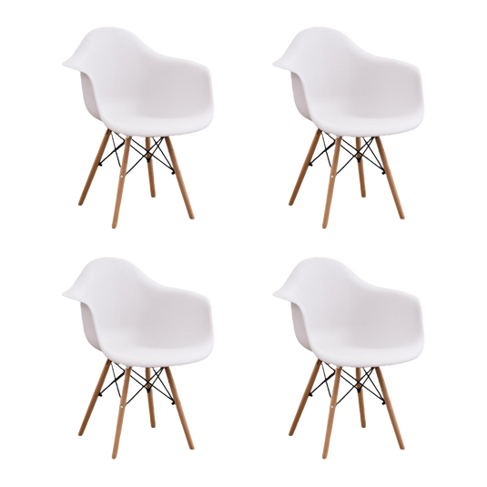 Set de 4 Sillas Eymos, Color Blanco, con Espaldar y Patas en Madera