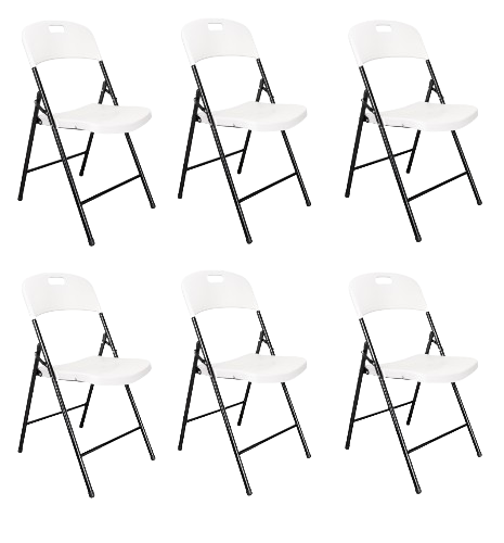 Set de Seis Sillas Plegables Dako, Blanco, espaldar y asiento en material plastico y patas metálicas