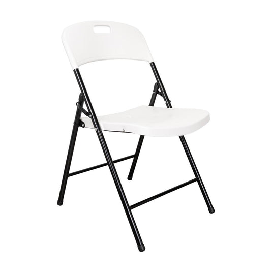 Silla Plegable Dako, Blanco, Espaldar y Asiento en Material Plástico y Patas Metálicas