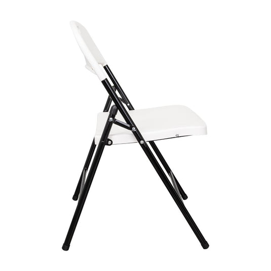 Silla Plegable Dako, Blanco, Espaldar y Asiento en Material Plástico y Patas Metálicas