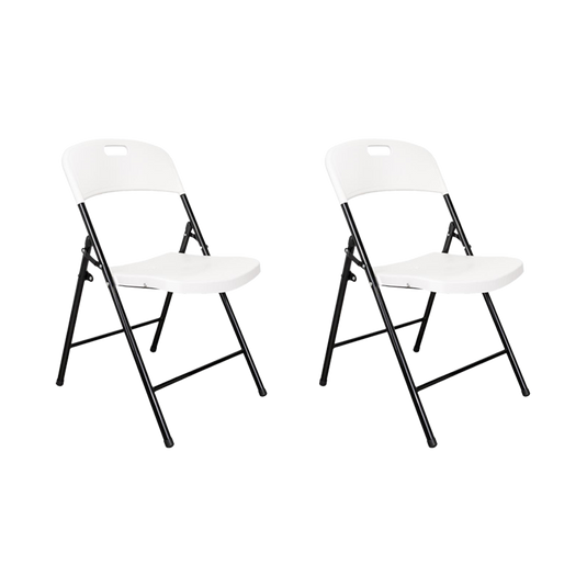 Set de 2 Sillas Plegable Dako, Blanco, Espaldar y Asiento en Material Plástico y Patas Metálicas