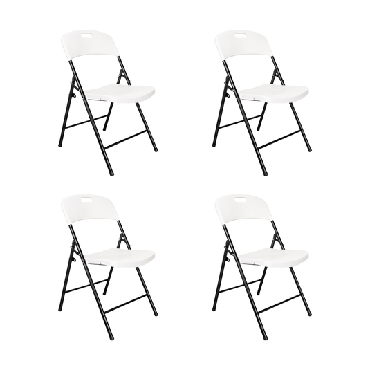 Set de 4 Sillas Plegable Dako, Blanco, Espaldar y Asiento en Material Plástico y Patas Metálicas