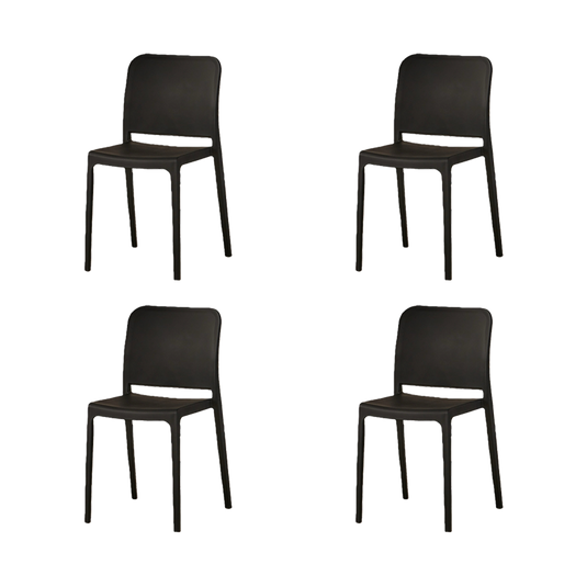 Set de 4 Sillas Triveca, Negro, con Espaldar Cerrado y Diseño Minimalista