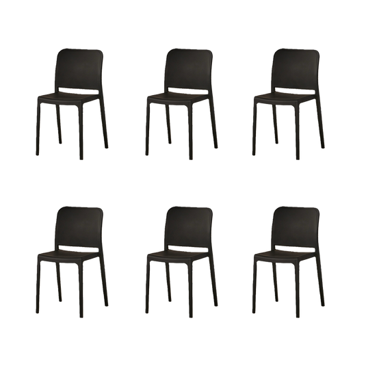 Set de 6 Sillas Triveca, Negro, con Espaldar Cerrado y Diseño Minimalista