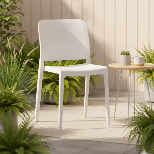 Silla Triveca, Blanco, con Espaldar Cerrado y Diseño Minimalista