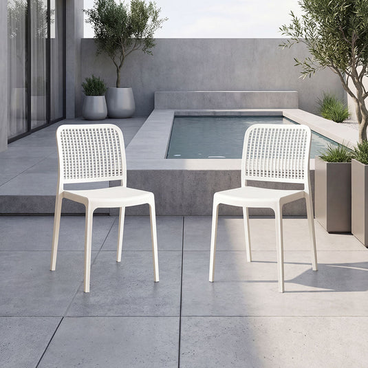Set de 2 Sillas Bronx, Blanco, con Espaldar en Cuadrados y Diseño Minimalista