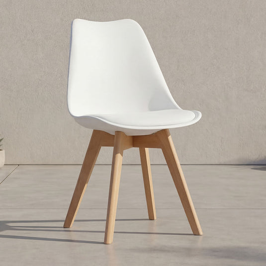 Silla Fyn, Blanco, Diseño Minimalista con Espaldar, Cojín y Patas de Madera