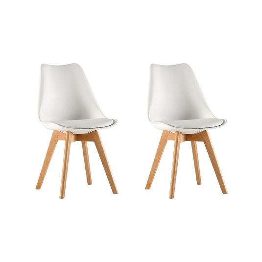 Set de 2 Sillas Fyn, Blanco, Diseño Minimalista con Espaldar, Cojín y Patas de Madera