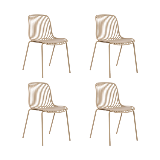 Set de 4 Sillas Barcelona, Color Blanco, con Espaldar en Líneas Diseño Moderno