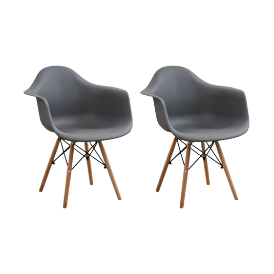 Set de 2 Sillas Eymos, Color Gris Oscuro, con Espaldar y Patas en Madera