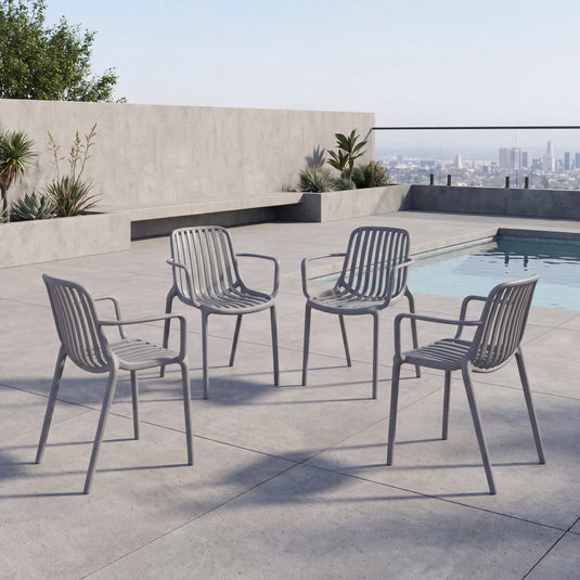 Set de 4 Sillas Parma, Gris, con Espaldar en Rayas y Diseño Minimalista