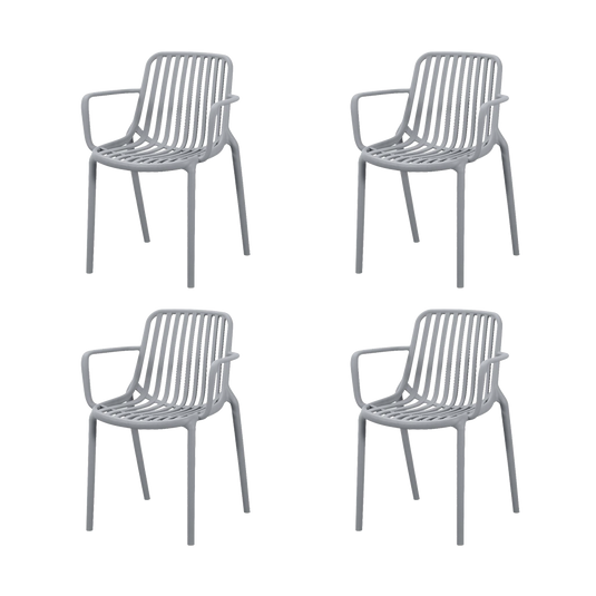 Set de 4 Sillas Parma, Gris, con Espaldar en Rayas y Diseño Minimalista