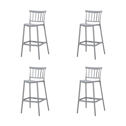 Set de 4 Sillas para Bar Oxford, Gris, con Espaldar en Barras y Diseño Minimalista