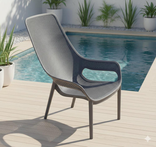 Silla Lounge Mayorca, Gris Oscuro, con espaldar y reposa brazos X4