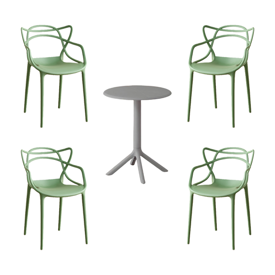 Combo Oak, Incluye Mesa Redonda y 4 Sillas en Color Verde