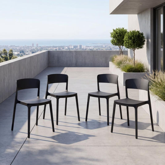 Set de 4 Sillas Mónaco , Color Negro, con Espaldar y Diseño Moderno