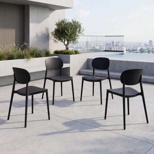 Set de 4 Sillas Milán, Color Negro, con Espaldar y Diseño Moderno