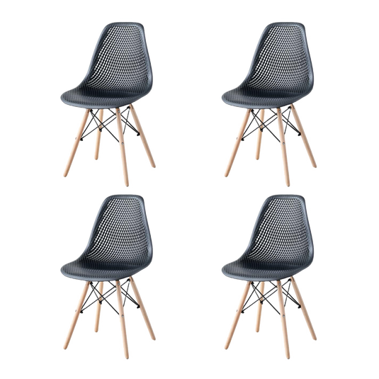 Silla Aira, Color Negro, Con espaldar y patas en Madera X4