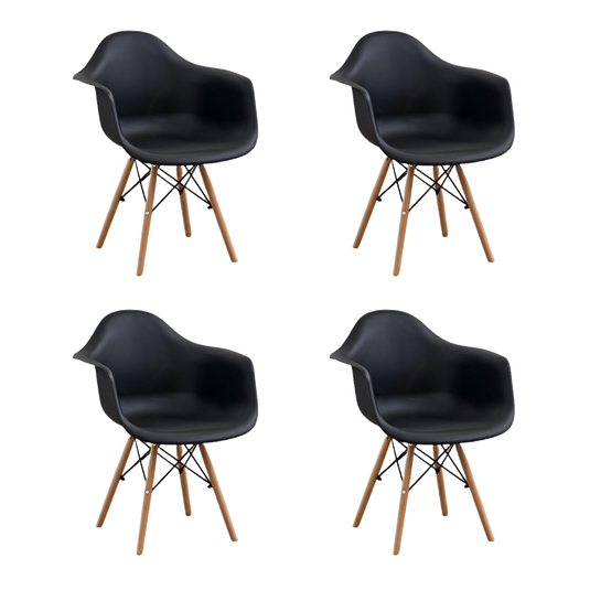 Set de 4 Sillas Eymos, Color Negro, con Espaldar y Patas en Madera