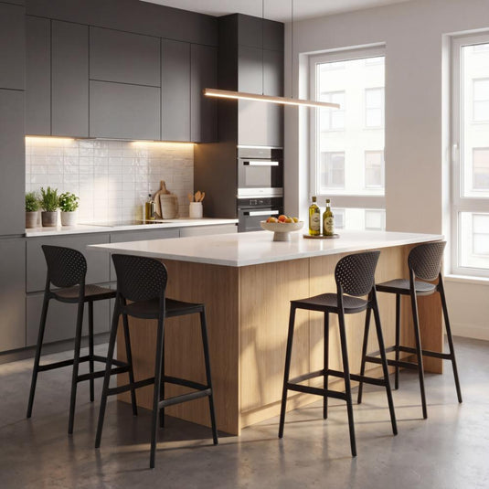 Set de 4 Sillas para Bar Río, Color Negro, Diseño Moderno