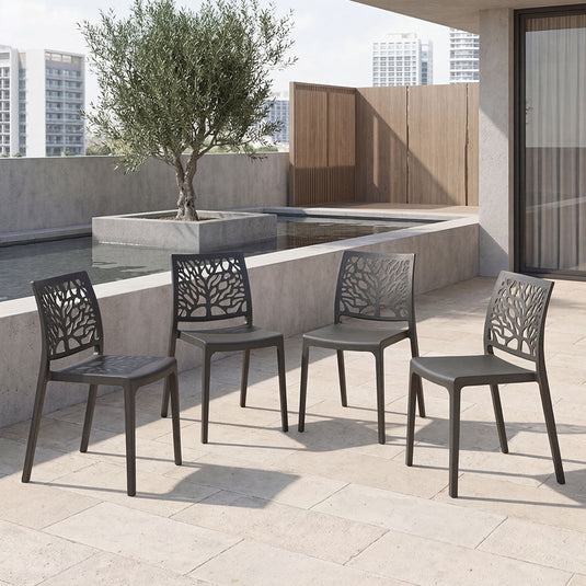 Set de 4 Sillas Harlem, Negro, con Espaldar en Forma de Árbol y Diseño Minimalista