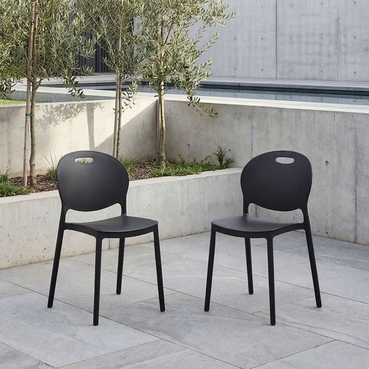 Set de 2 Sillas Queens, Negro, con Espaldar Redondo y Diseño Minimalista