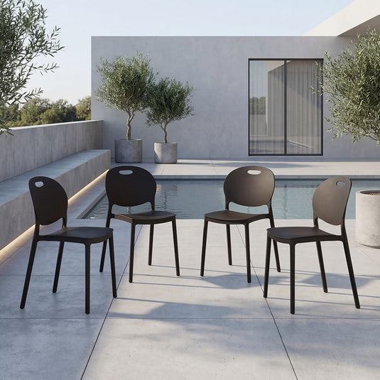Set de 4 Sillas Queens, Negro, con Espaldar Redondo y Diseño Minimalista