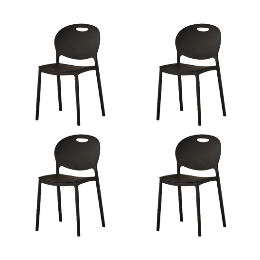 Set de 4 Sillas Queens, Negro, con Espaldar Redondo y Diseño Minimalista