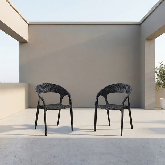 Set de 2 Sillas Axel, Negro, con Espaldar, Reposa Brazos y con Textura Trenzada