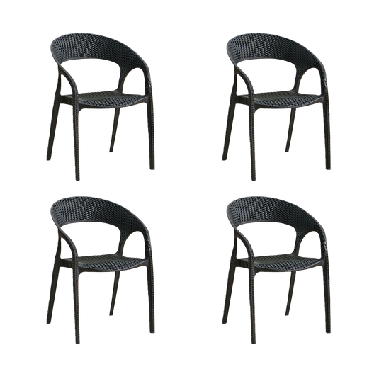 Set de 4 Sillas Axel, Negro, con Espaldar, Reposa Brazos y con Textura Trenzada