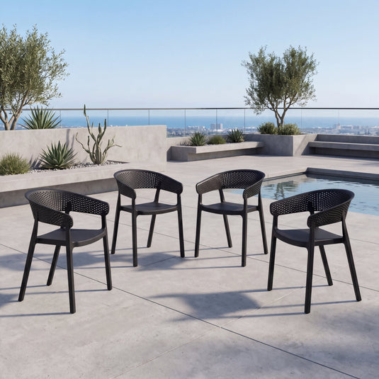 Set de 4 Sillas Manaos, Negro, con Espaldar Minimalista y Diseño Moderno
