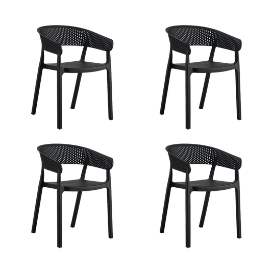Set de 4 Sillas Manaos, Negro, con Espaldar Minimalista y Diseño Moderno