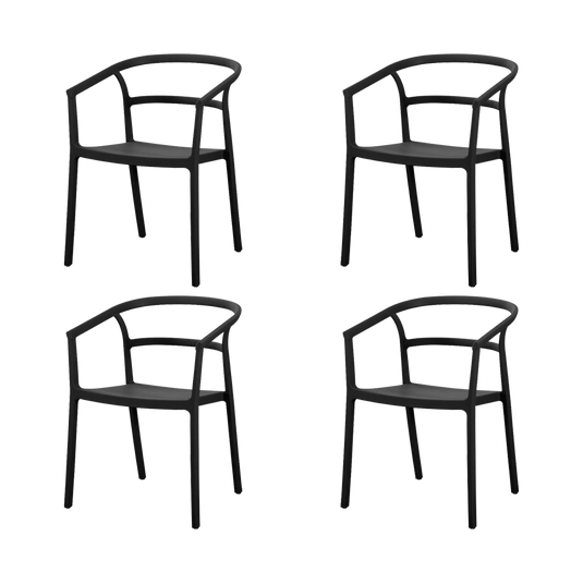 Set de 4 Sillas Porto, Negro, con Espaldar Minimalista y Diseño Moderno