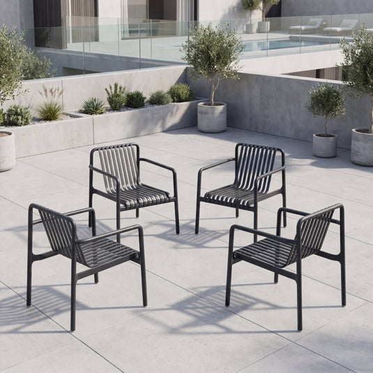 Set de 4 Sillas Lounge Parma, Negro, con Espaldar y Diseño Moderno