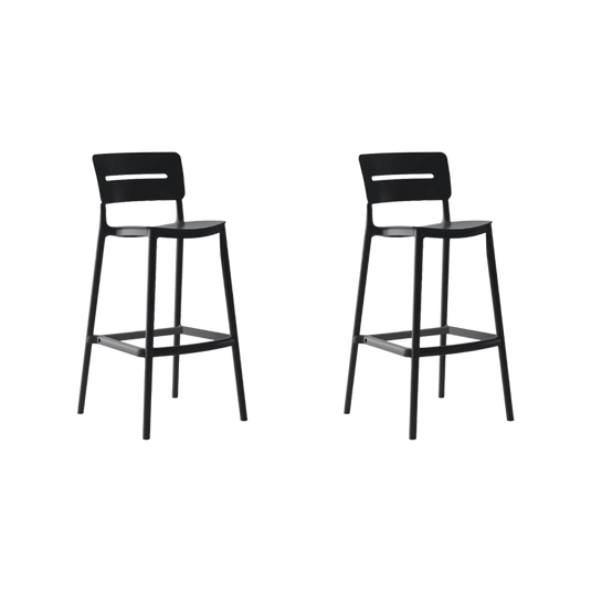 Set de 2 Sillas para Bar Manila, Negro, con Espaldar Rectangular y Diseño Moderno