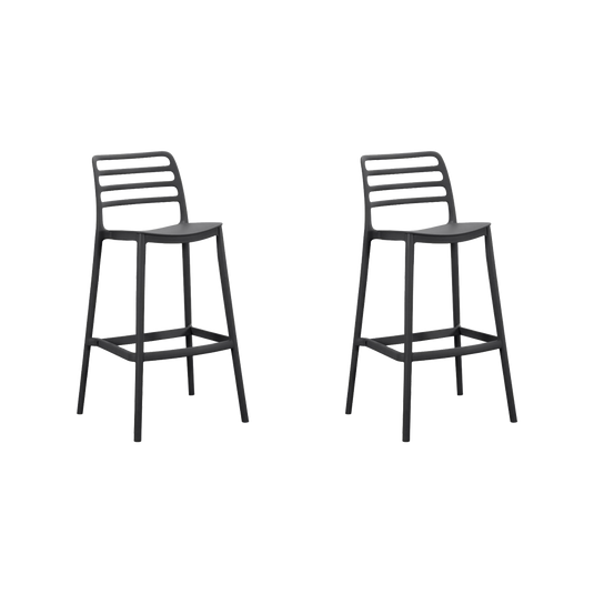 Set de 2 Sillas para Bar Palawan, Negro, con Espaldar Abierto y Diseño Minimalista