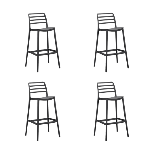 Set de 4 Sillas para Bar Palawan, Negro, con Espaldar Abierto y Diseño Minimalista