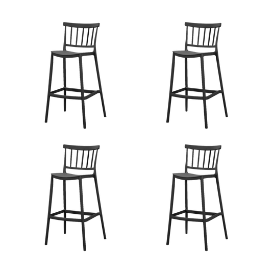 Set de 4 Sillas para Bar Oxford, Negro, con Espaldar en Barras y Diseño Minimalista